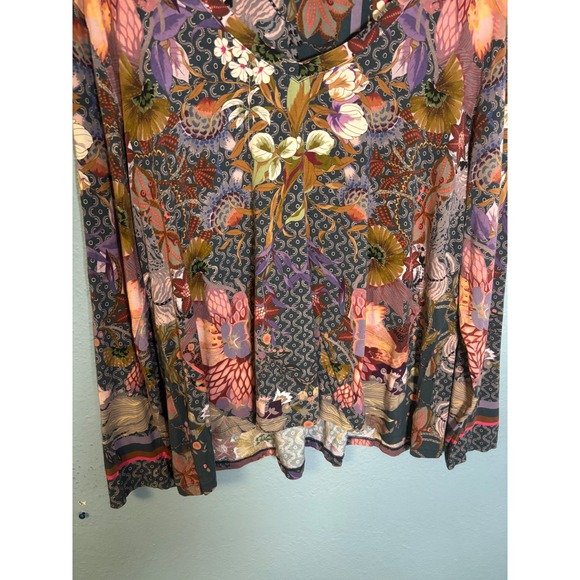 Johnny Was Aran Flower Favorite Long Sleeve V Neck Swing Tee Bamboo Size Small - Picture 5 of 9